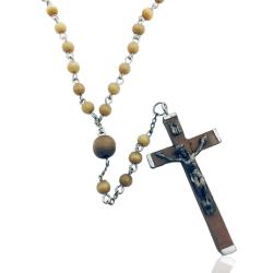 Collana rosario francescano cm 60 in acciaio con grani da 5 mm in pietra dura e crocefisso in alabastro mm 56x30